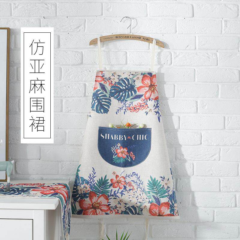 小清新仿亚麻围裙仿棉麻家居厨房时尚围裙烘焙工作服面包店半身可