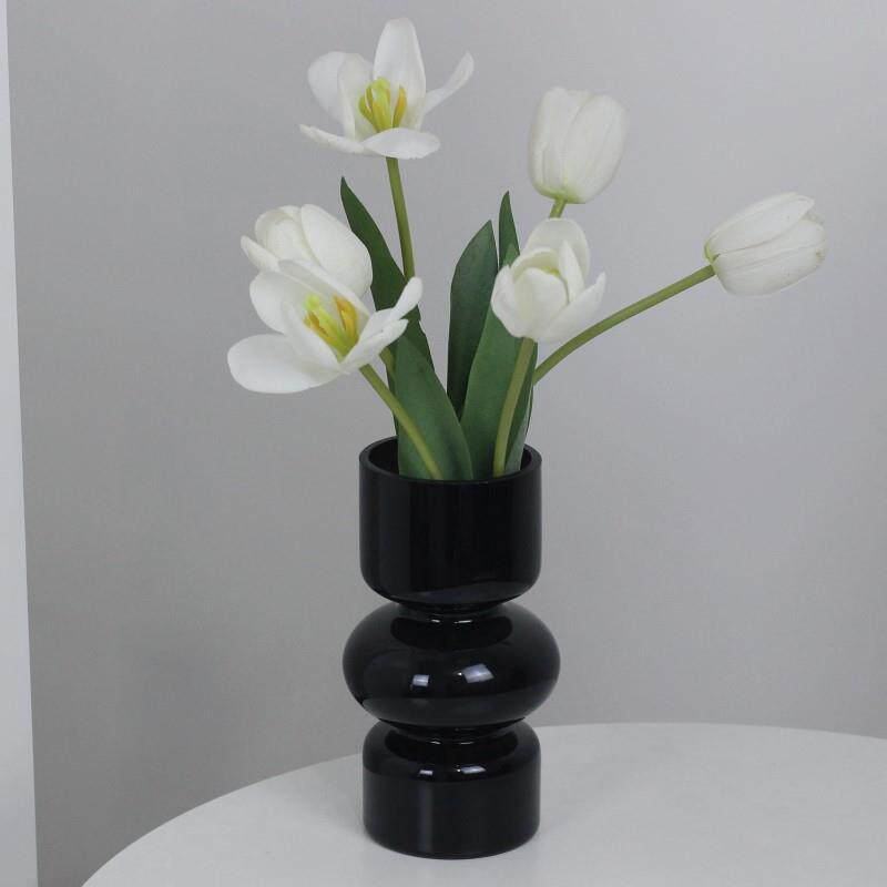简约黑色玻璃花瓶摆件小清新桌面装饰干花花束客厅餐桌插花装饰品