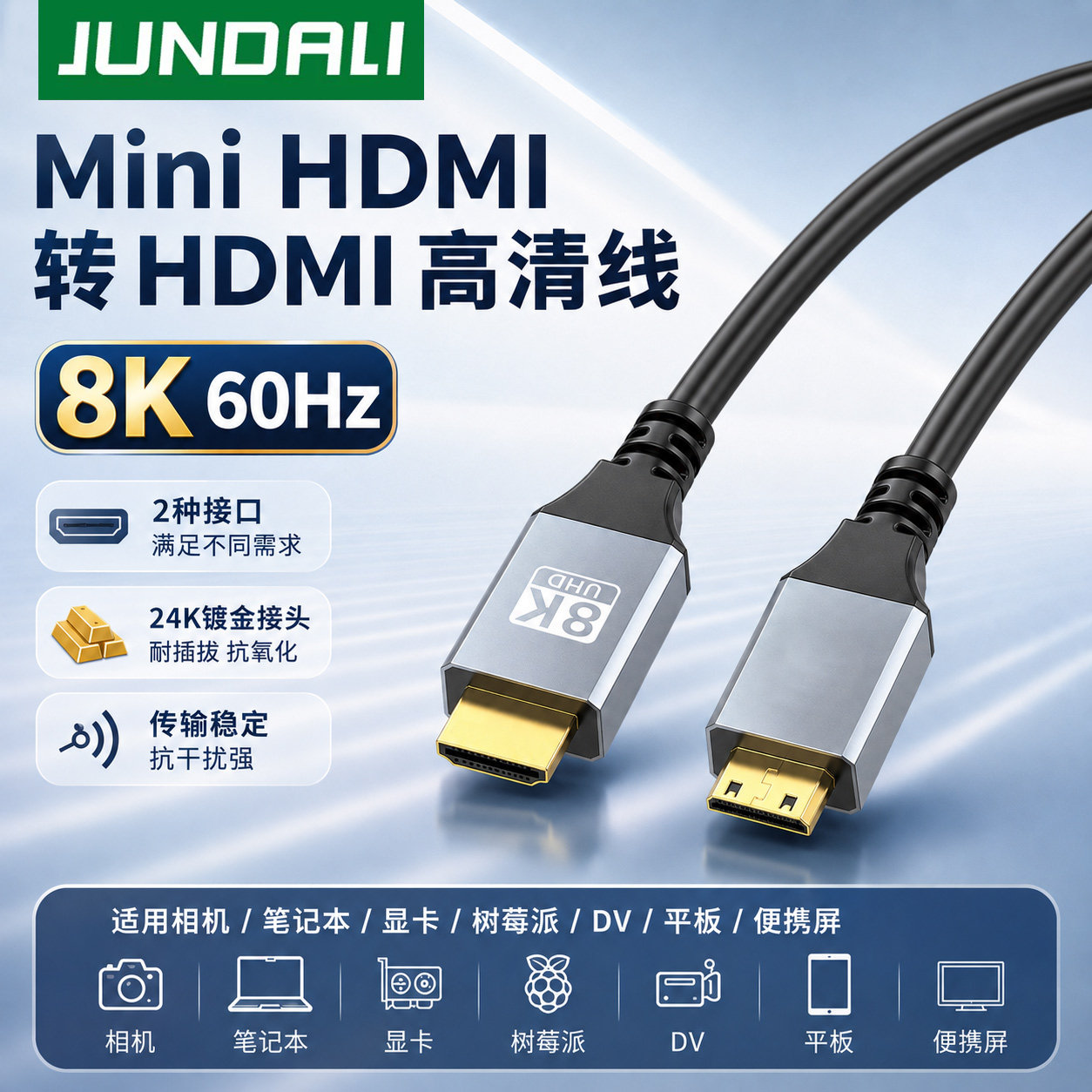MiniHDMI转HDMI8K60Hz镀金线图片