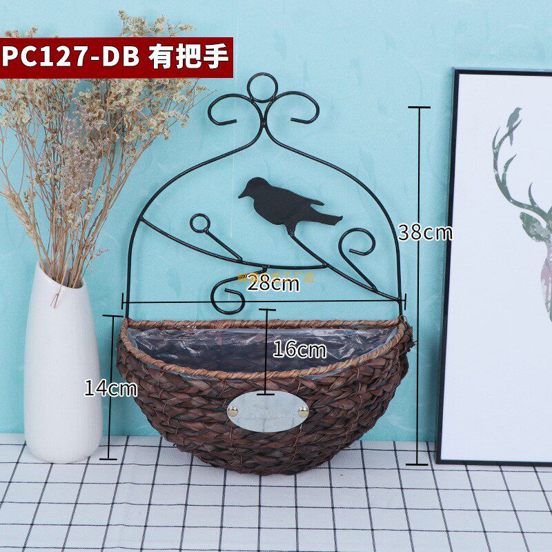 手工草编壁挂花篮欧式花盆墙面装饰柳编篮子花器田园藤编挂墙包邮