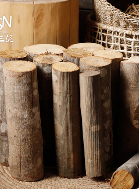 树段壁炉装饰木柴火原木摆件拍摄道具树桩实木头圆木桩30cm柴火桩