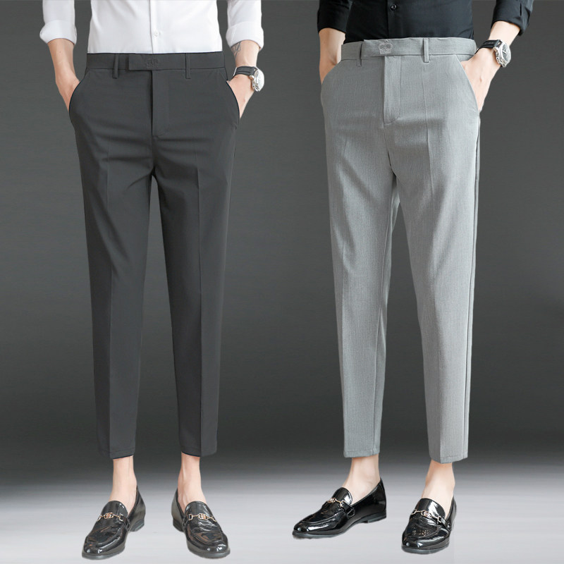 矮个子八分男士裤子夏季薄款修身小脚九分商务正装8分9分休闲西裤