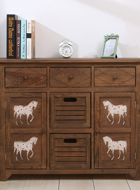 田园床头柜大号收纳柜马门柜子储物柜碳化收纳斗柜玄关柜客厅柜子