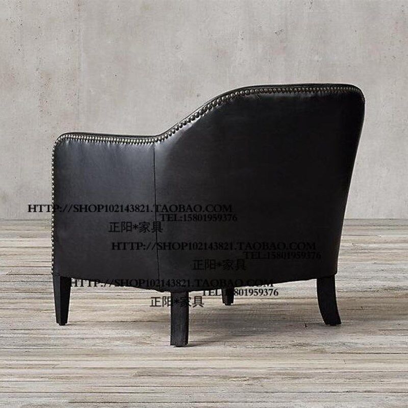 出口法国法式乡村风格铆钉油蜡皮单人位休闲沙发椅洽谈椅圈椅家具