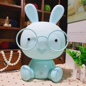 三档调光LED暖光插电台灯眼镜兔台灯卧室床头小兔子触摸装 饰灯
