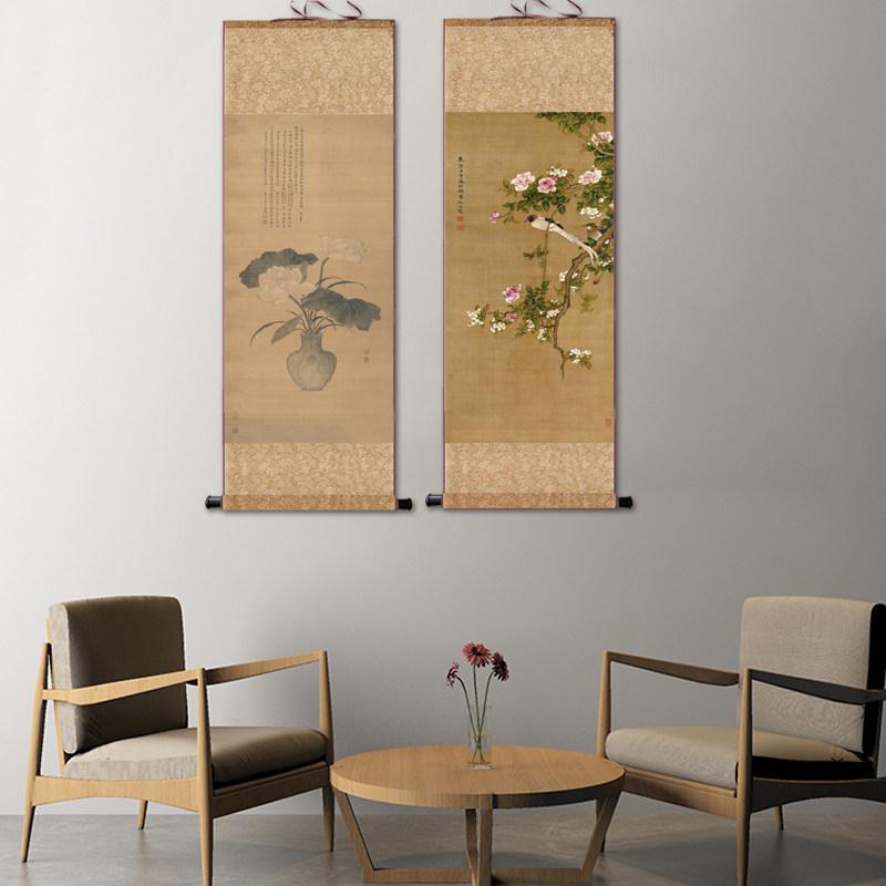 沈铨花鸟画卷轴挂画仿古画复制品名人字画卧室玄关书房茶室装饰画