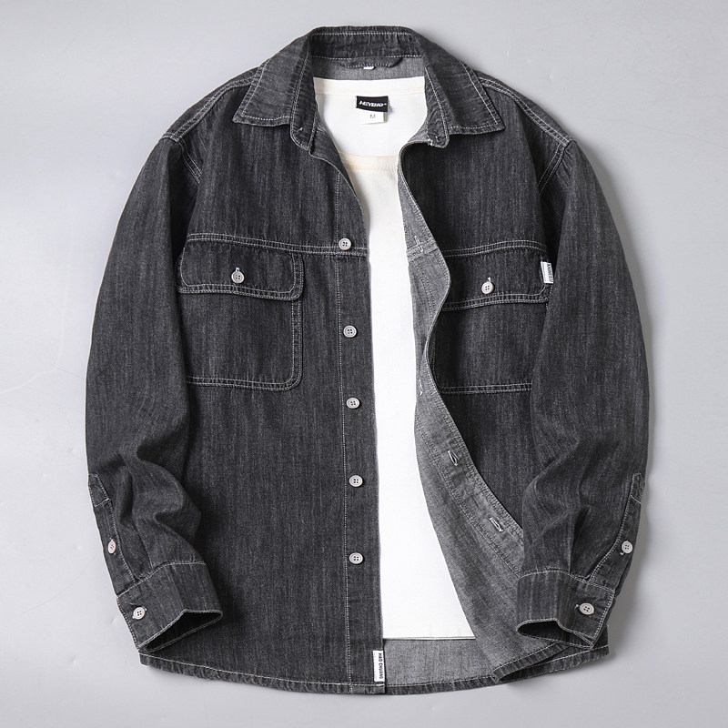 春季薄款牛仔衬衫长袖男大码青年宽松胖子外套加肥加大男装夹克潮