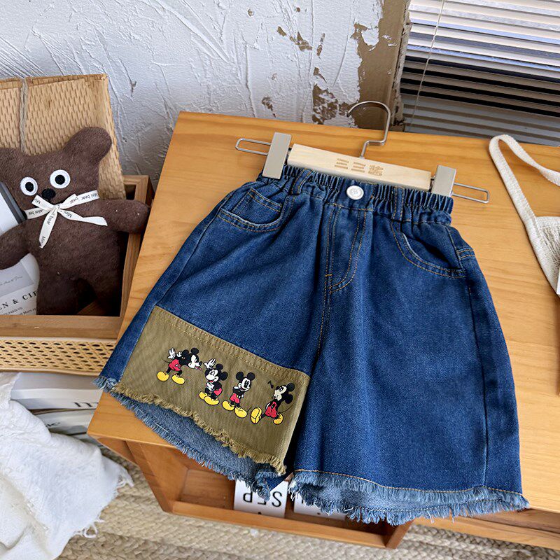 宝宝深蓝牛仔中裤夏款男童卡通五分裤儿童夏季短裤外穿薄款裤子