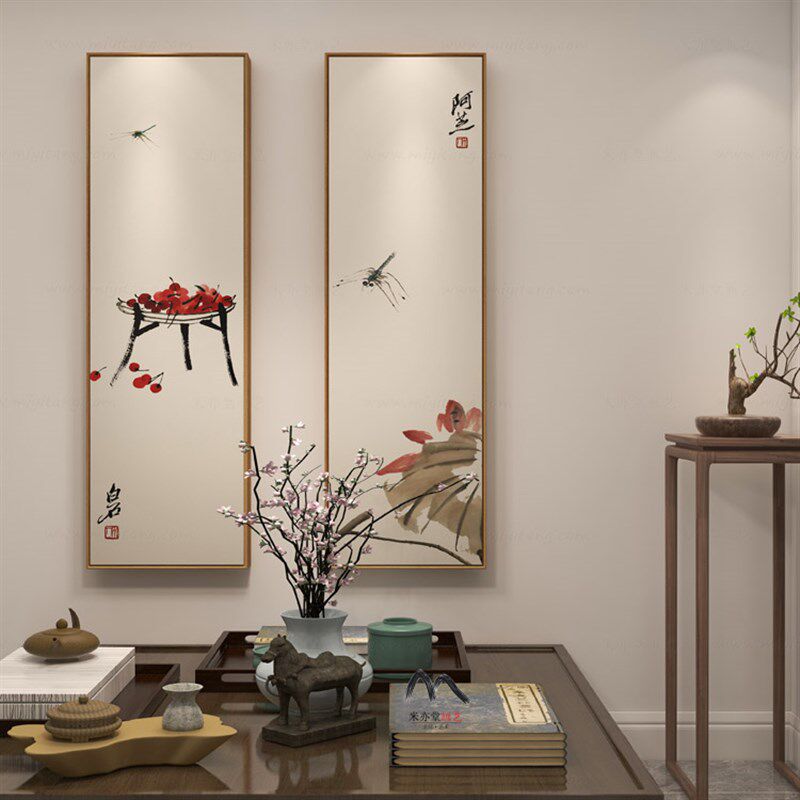 米亦堂x齐白石 新中式花鸟禅意四条屏客厅书房玄关餐厅茶室挂画