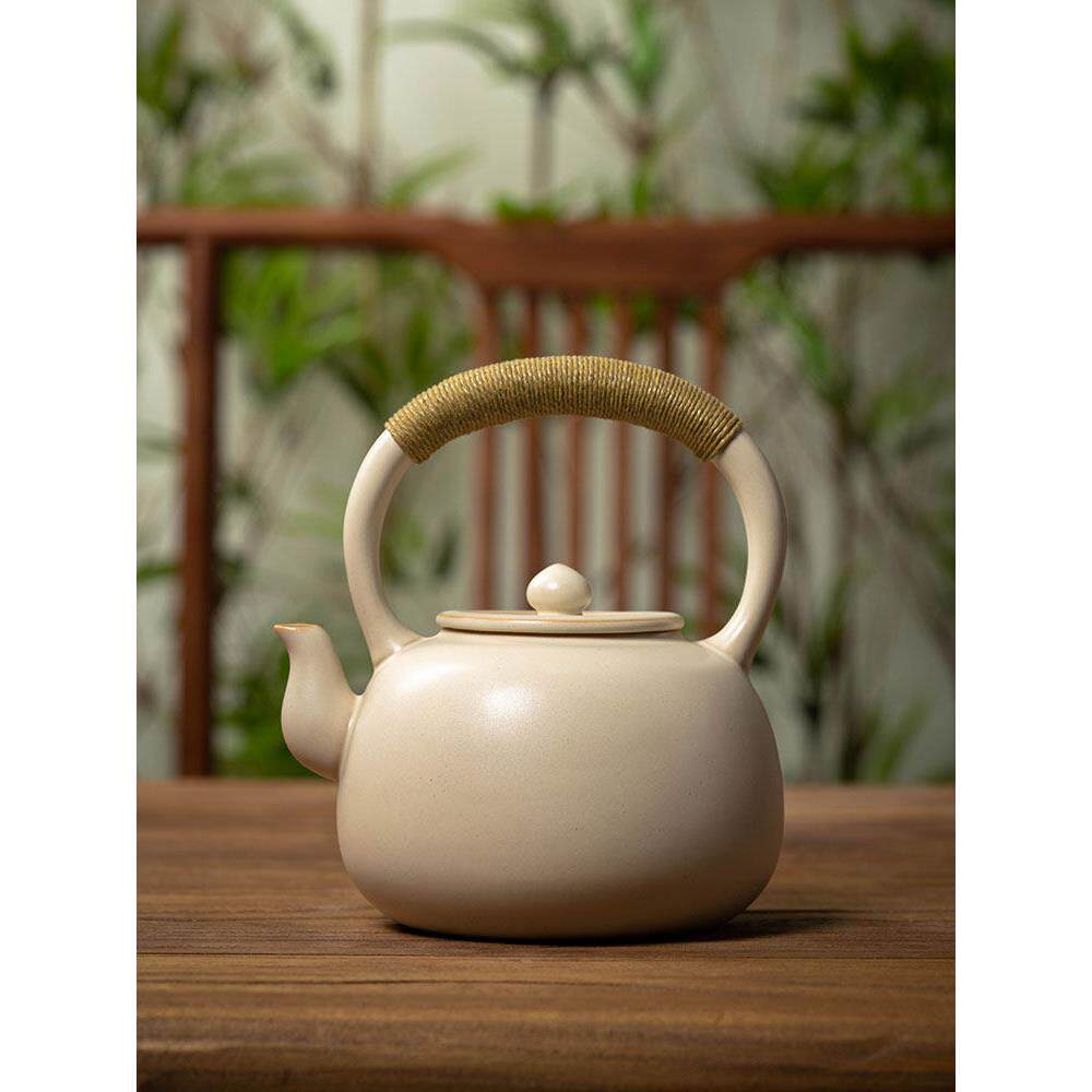 苏打釉白泥粗陶提梁壶 烧水壶泡茶煮茶器大号陶瓷茶壶明火电陶炉