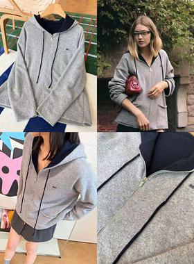 CHENXI/miuM家贵气穿搭高级灰连帽拉链开衫外套