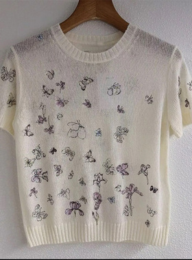 CHENXI/26A刺绣蝴蝶圆领针织毛针织衫毛衣3282