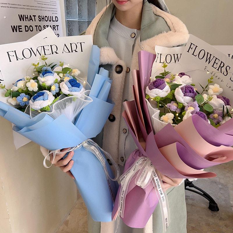 情人节礼物手工编织钩针成品毛线玫瑰生日礼物送女生感谢祝福