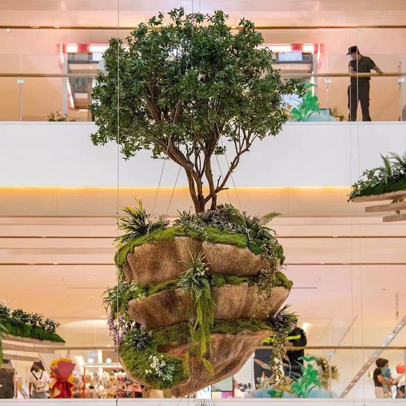 彷真绿色植物悬浮树景观造景商场酒店空中悬挂植物吊饰展厅装饰定