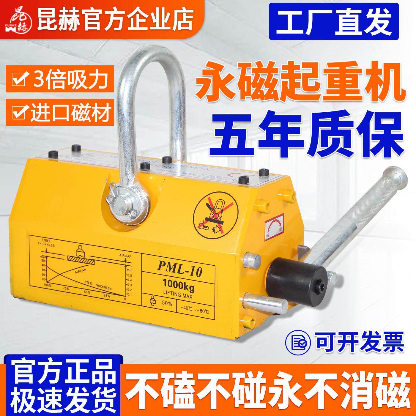 永磁起重器磁力吊600kg永磁吸盘1吨2t强力吊装工业模具磁铁吊装器