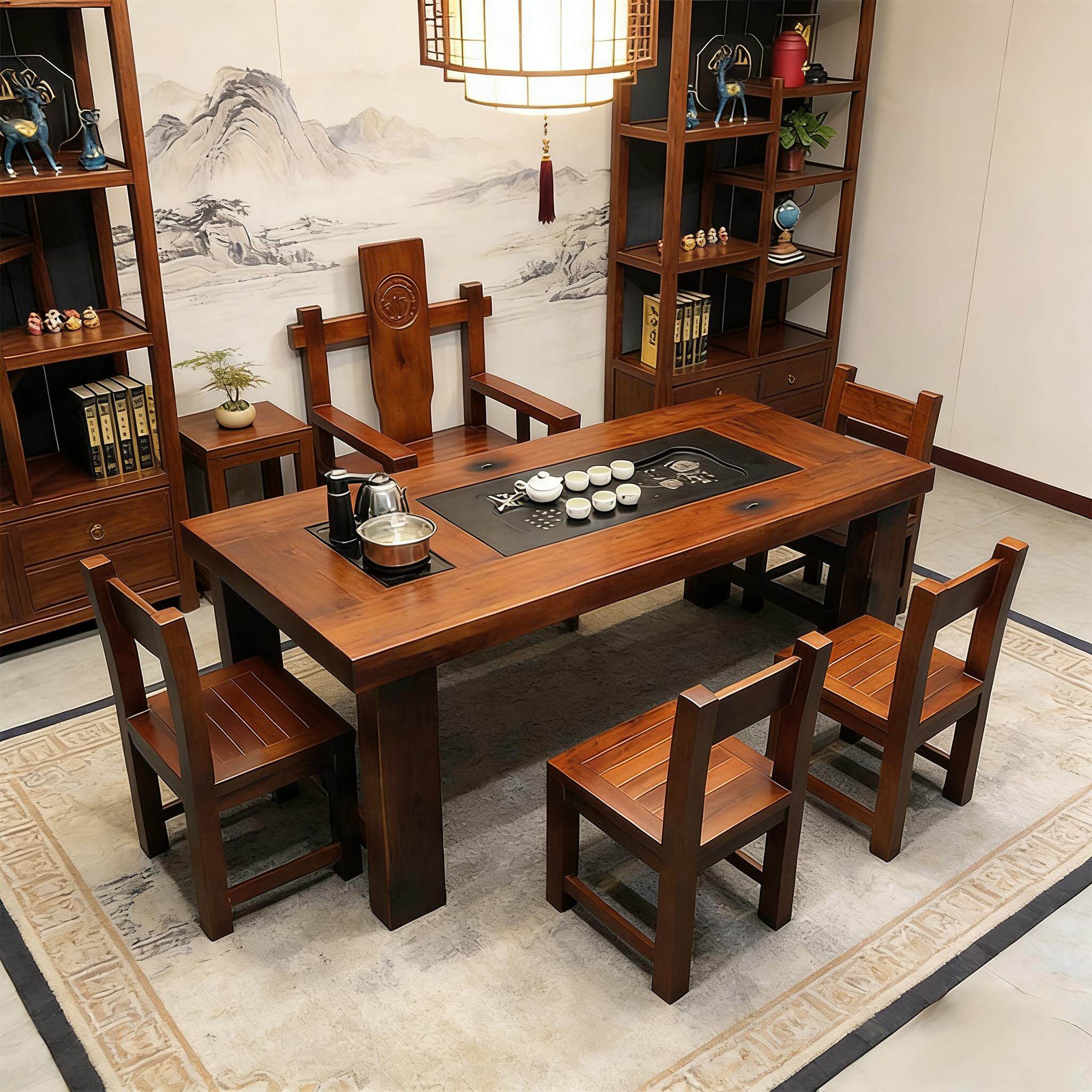 老船木茶桌椅组合沉船木功夫茶几中式泡茶台茶具套组家用茶室一体