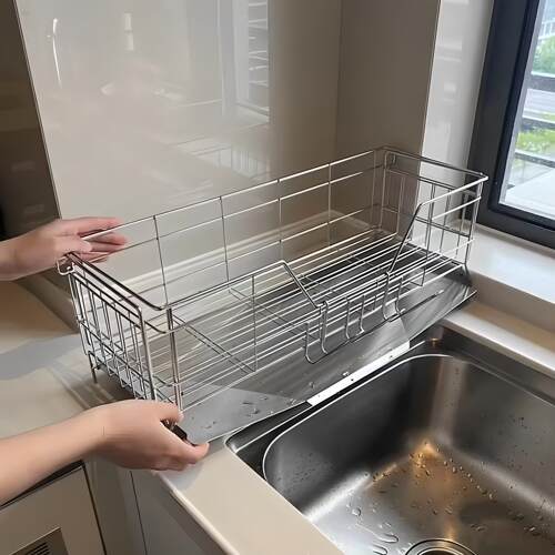 厨房水槽沥水架304不锈钢伸缩碗盘置物架家用台面免安装碗碟架