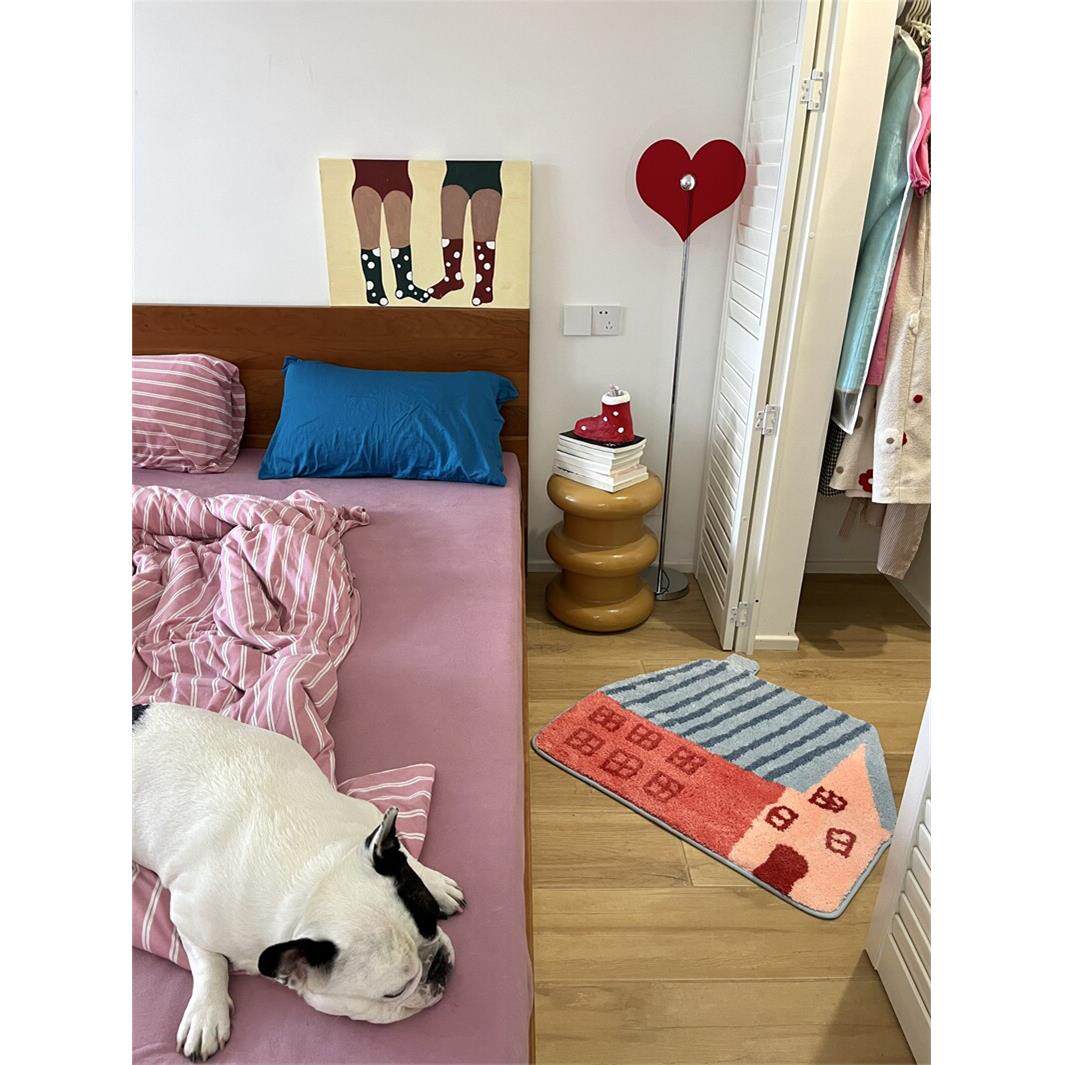 原创设计与风和海，可爱的小房子地毯，卧室床边毯子，客厅毯子，