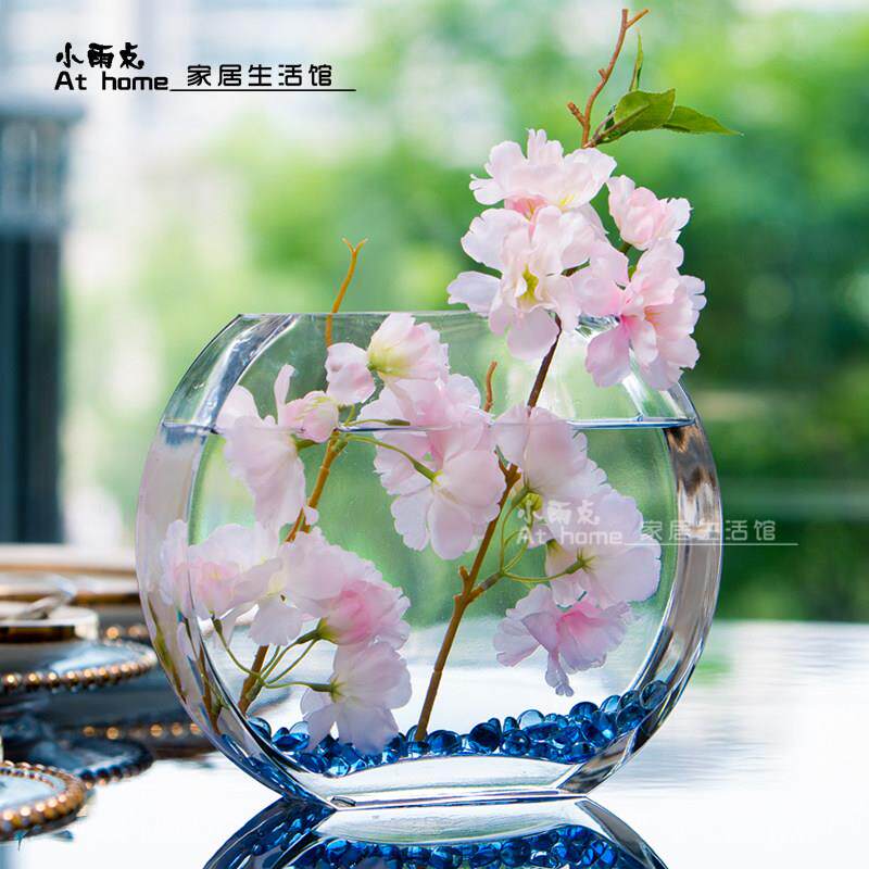 玻璃鱼缸扁口圆形桌面缸生态水族箱超白鱼缸玻璃创意桌面摆件