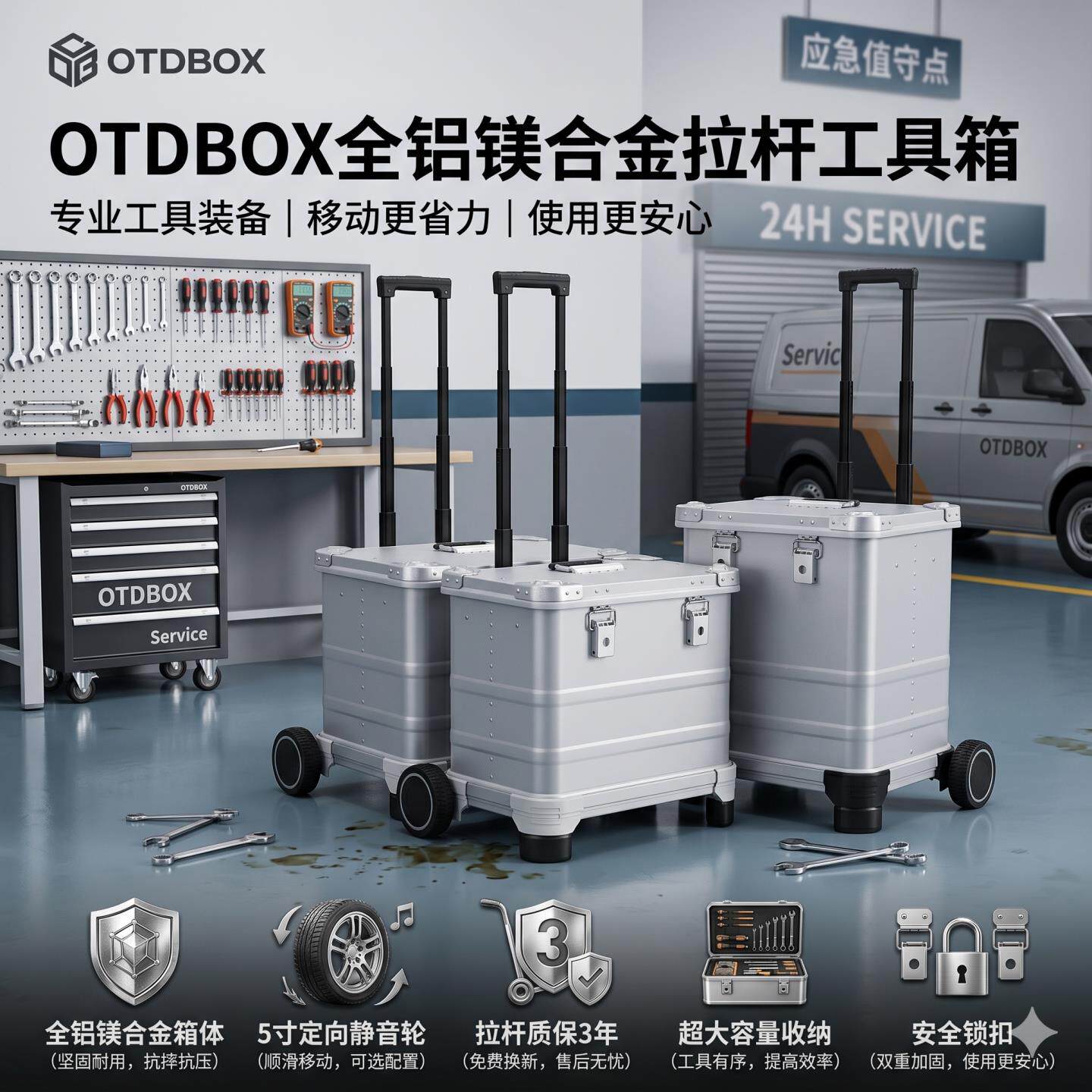 大号拉杆式五金工具箱 工业级铝合金工具箱 电工专用工具箱