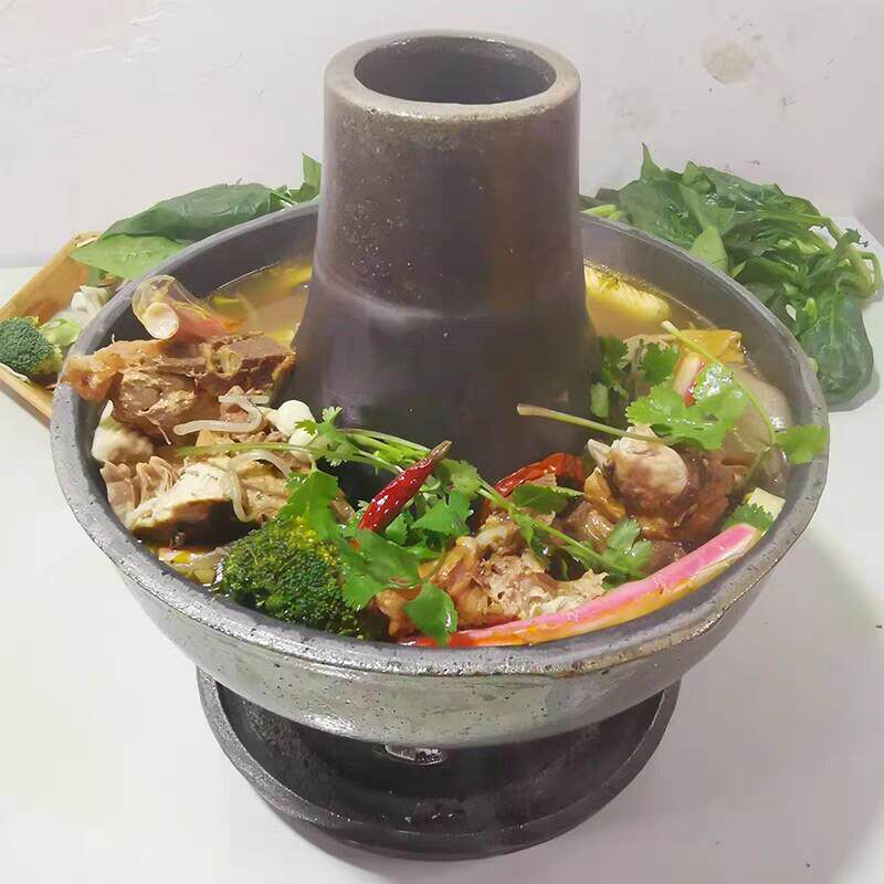 安口手工砂瓷木炭砂锅传统汤锅炖锅暖锅砂锅 一体式暖锅高端大号