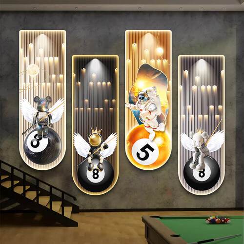 宇航员台球厅装饰画KAWS桌球室挂画棋牌俱乐部墙面发光氛围灯画
