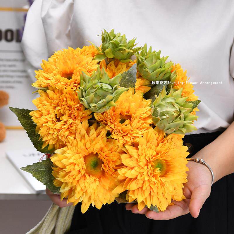 泰迪向日葵仿真花客厅装饰摆设餐桌假花花艺摆设花束装饰婚庆花卉