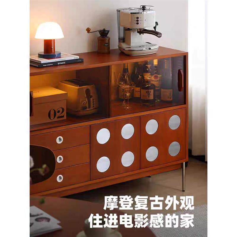 复古实木餐边柜北欧靠墙储物柜咖啡机柜小户型茶水柜玻璃收纳边柜