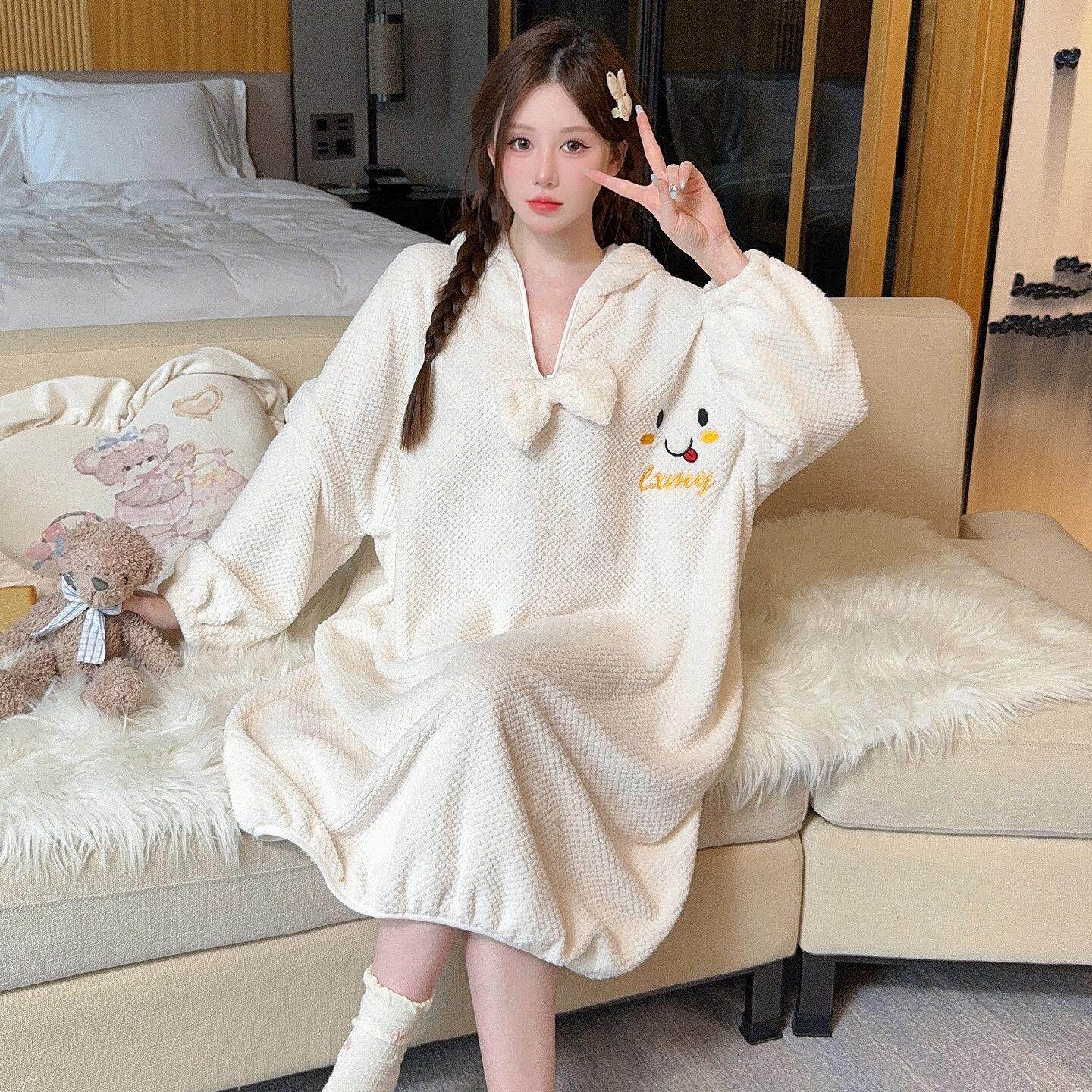 秋冬季吸水浴巾连帽浴袍女洗澡速干可穿式特加大码胖mm300斤睡裙