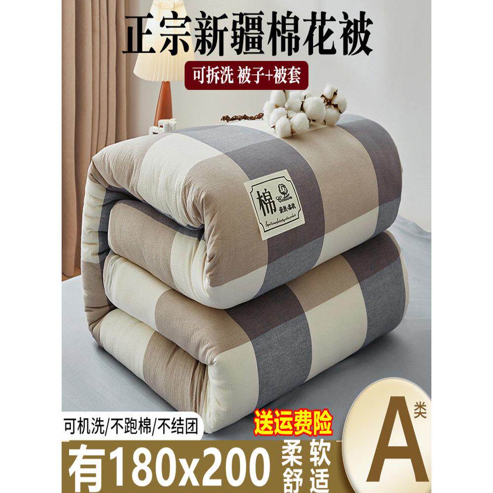 1米8x2米新疆棉花被子180cmx200cm加厚保暖被芯1.8x2.2m被套可拆