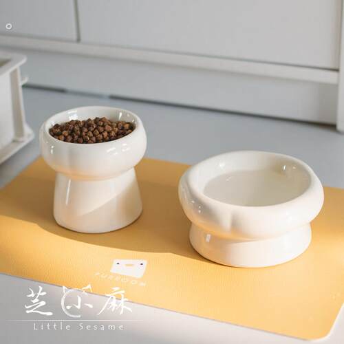 芝小麻温润如玉陶瓷宠物碗高脚猫食盆猫咪喝水碗猫粮碗猫咪碗猫碗