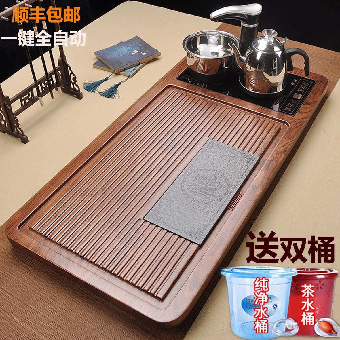 全自动茶具茶盘套装家用实木茶台功夫茶海玻璃烧水壶一体现代简约