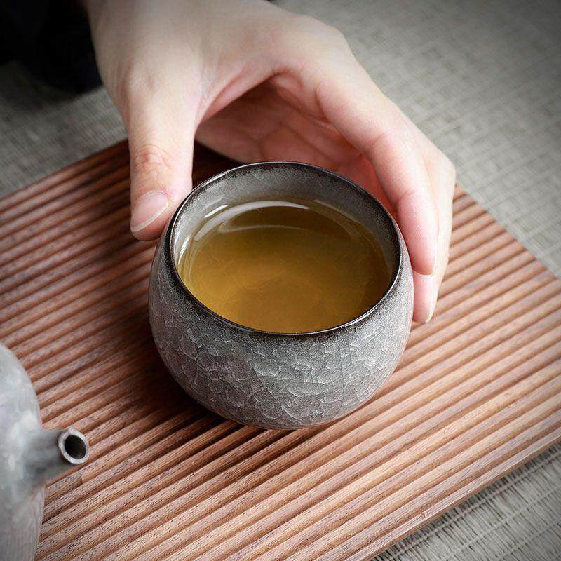 景德镇黑冰茶杯高端主人杯男士高档功夫品茗杯茶具开片冰裂茶杯茶