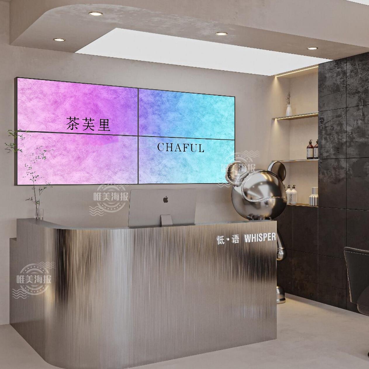 网红服装店美容院吧台背景墙渐层色杜邦纸灯箱理髲店收银柜台气氛