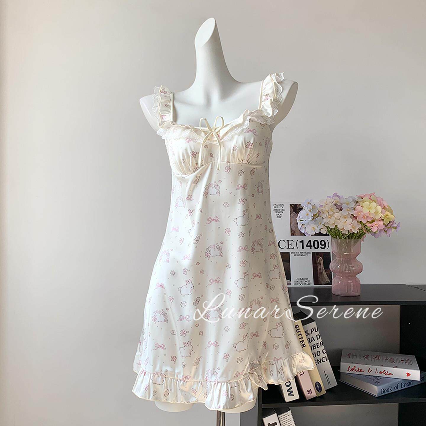 软萌*甜美少女吊带睡裙女带胸垫蛋糕裙蕾丝睡衣套装春秋款家居服