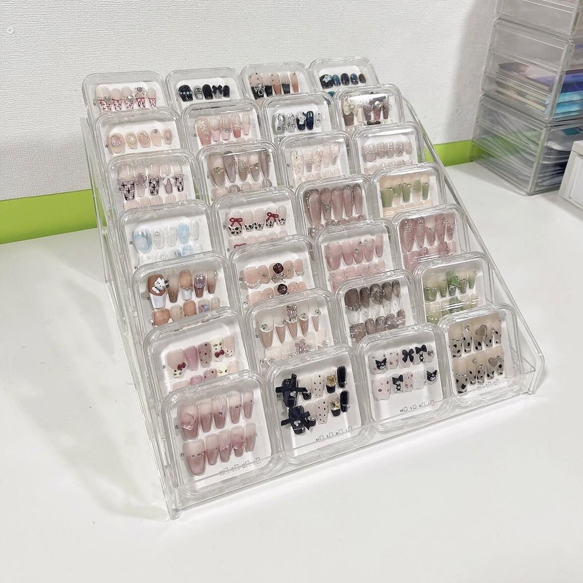 高透穿戴甲展示架阶梯式桌面大容量美甲店样板展示柜美甲收纳盒