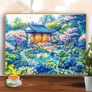 古风房屋风景手工填色丙烯画治愈解压高级感手工挂画