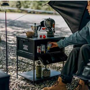 黑色户外露营箱折叠箱子野营收纳箱车载后备木盖侧开门工业储物盒