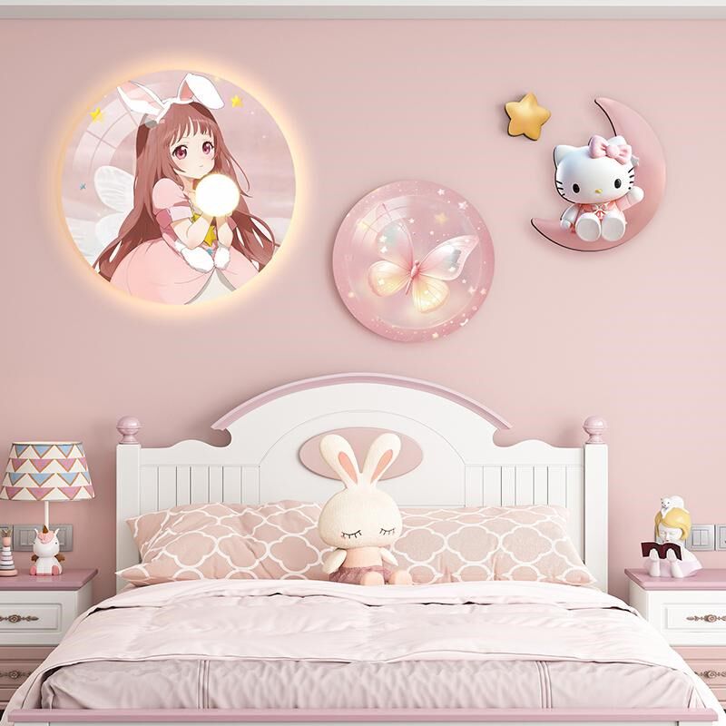 创意led氛围灯挂画儿童房卧室床头装饰画粉色女孩房间布置墙壁画