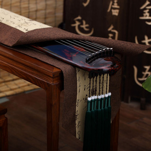 【七韵家居】古琴配件 古琴桌旗盖布 桌布  仿古亚麻桌旗盖布