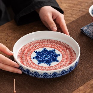 青花瓷壶承储水陶瓷敦煌千佛干泡台家用大养壶垫茶具盖碗茶承托盘
