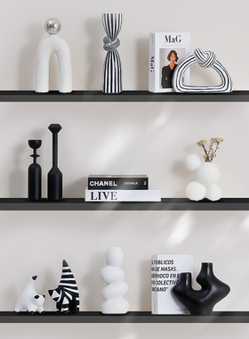 现代黑白抽象艺术家居酒柜装饰品摆件客厅玄关电视柜办公室软装饰