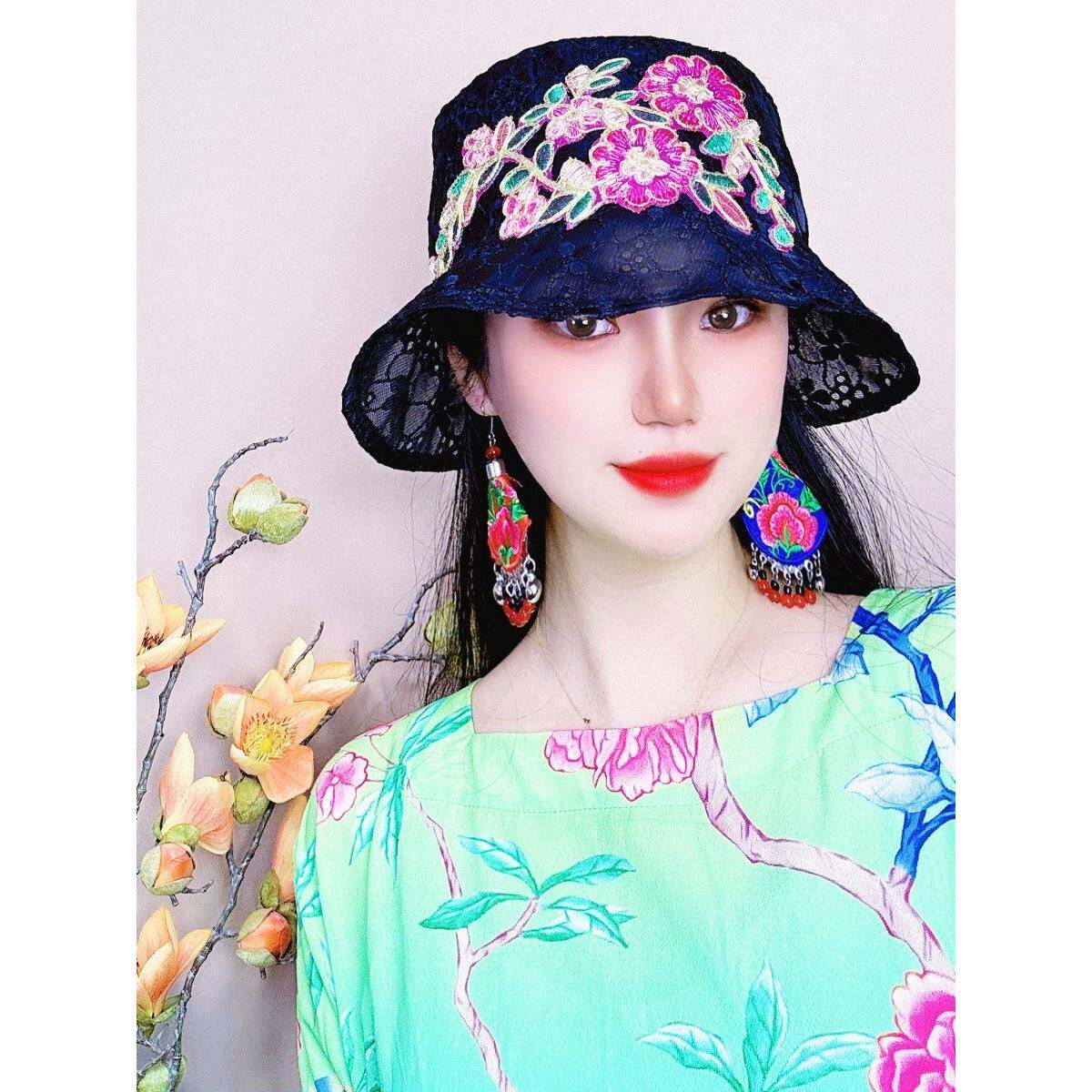 官方旗舰店帽子女款2026新款薄款渔夫帽女春夏季刺绣花素颜遮阳水 - 实物图