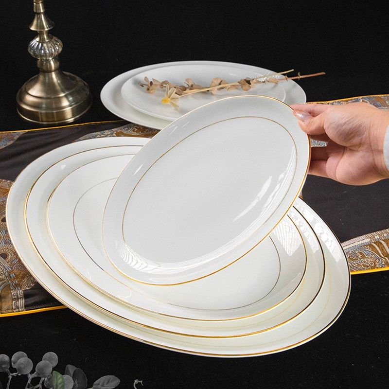 唐山骨瓷鱼盘放鱼的装鱼盘子家用大盘子欧式金边陶瓷大号长方鱼碟,餐饮具,盘,淘宝优惠券,粉丝福利购,淘宝优惠卷