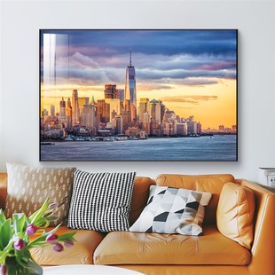 客厅城市夜景刮画装饰画纽约沙发背景墙画大气挂画壁画卧室床头画