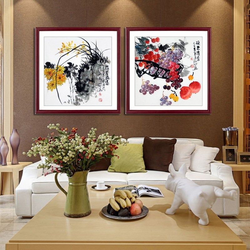 纯手绘国画花鸟画水墨画三尺斗方牡丹图书房卧室玄关装饰实木带框