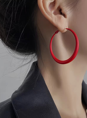 法国Last Kiss红色耳环女大圈圈马年新年夸张耳饰轻奢高级感气质