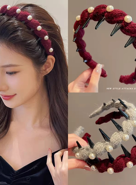 法国Last Kiss红色发箍带齿洗脸女高颅顶头箍日常外戴新年发饰