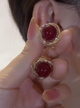 法国Last Kiss红色珍珠耳钉女高级感小众设计感耳饰轻奢气质大气