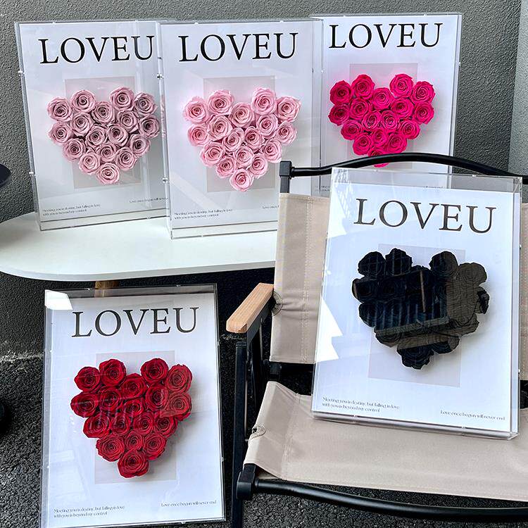 LOVE永生花爱心花盒玫瑰花表白送女生生日高端亚克力画板摆件礼物